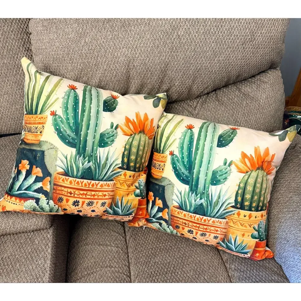 New bohemian rustic flower pot design with cactus motifs, 18” X 18”.